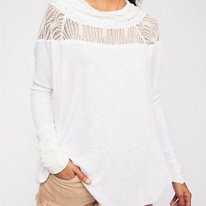 Free People Ivory Traveling Crochet Lace Bohemian Sweater Size M